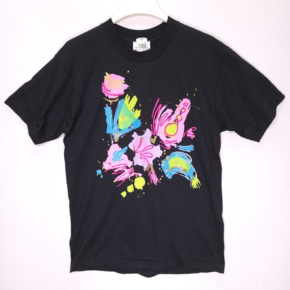 Vintage Topson Downs Neon‎ Abstract Graphic T-Shirt Black Single Stitch USA M